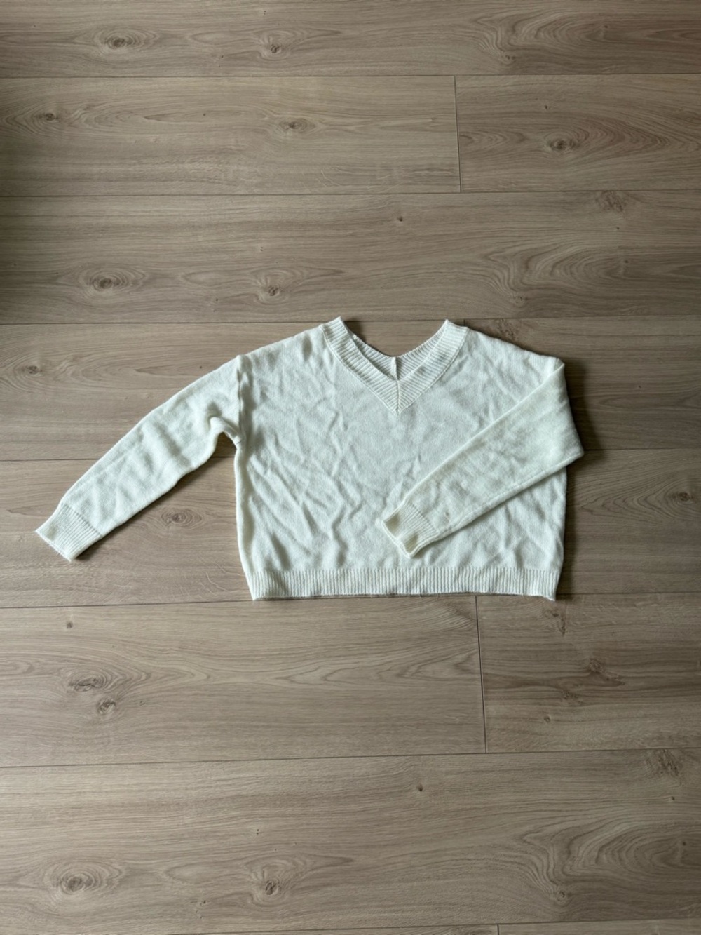 SHEIN V-Neck Cream Knit Sweater